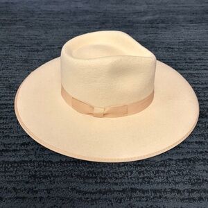 Lack Of Color Size S Ivory Rancher Wide Brim Ribbon Trim Wool Felt Fedora Hat
